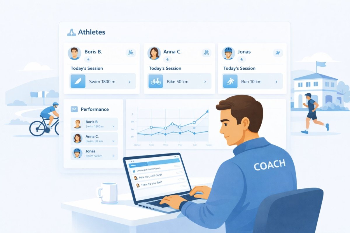 coach sportif gérant plusieurs athlètes sur un logiciel de coaching